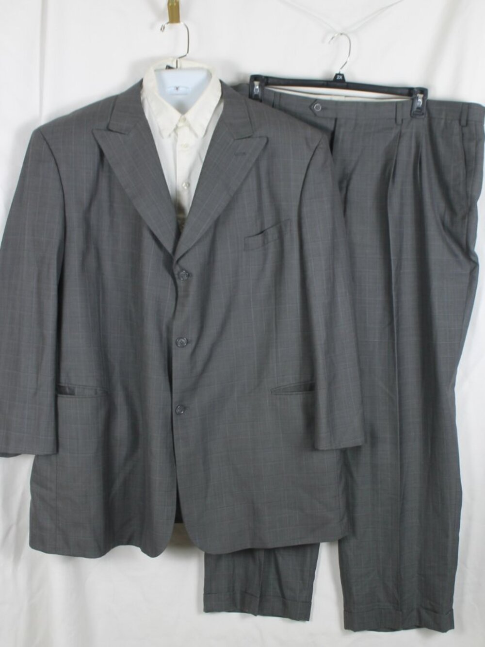 VANETTI Men's Gray Blue Windowpane Suit Jacket & Pleated Cuffed Pants Size 46R